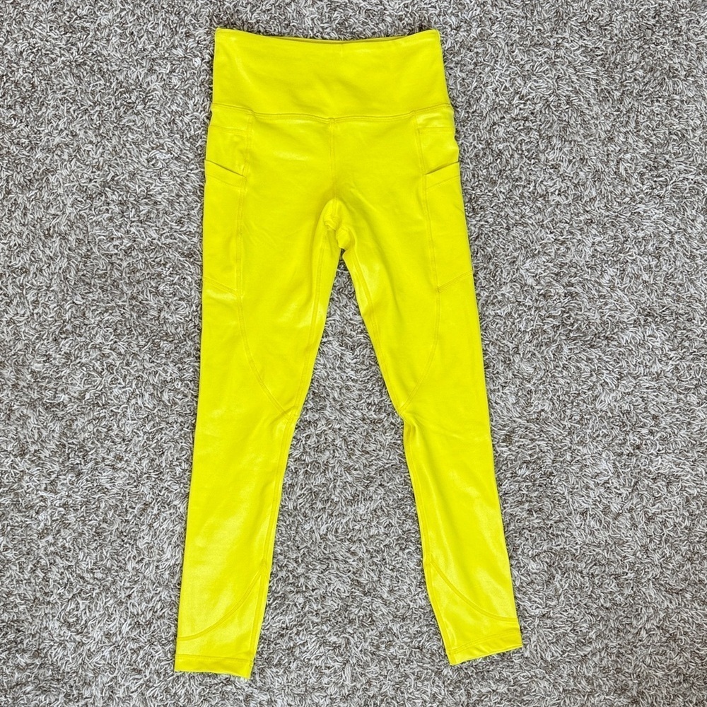 Zyia Active Leggings with Pockets Metallic Bright Yellow size 2 - Picture 4 of 14